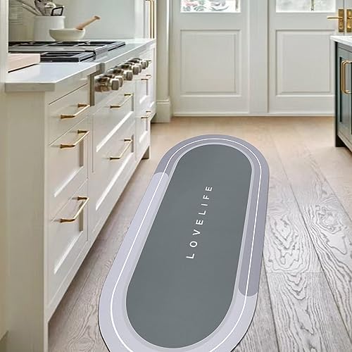 Rubber Bath mats Quick-Drying Non-Slip Bathroom mat Super Absorbent Bath mat Instant Dry Bath mat, Bathroom Rug in Front of The Kitchen Sink, Shower Room, Bathtub, Oval(Grey+23.6x47.2in)