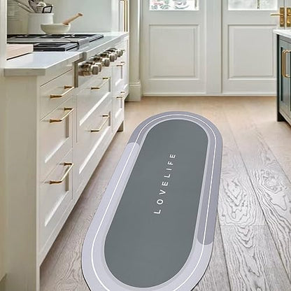 Rubber Bath mats Quick-Drying Non-Slip Bathroom mat Super Absorbent Bath mat Instant Dry Bath mat, Bathroom Rug in Front of The Kitchen Sink, Shower Room, Bathtub, Oval(Grey+23.6x47.2in)