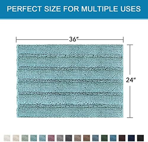 H.VERSAILTEX Bath Mats for Bathroom Non Slip Extra Thick Chenille Striped Bath Rug 24" x 36" Absorbent Non Skid Fluffy Soft Shaggy Rugs Washable Plush Mats for Indoor, Bath Room, Tub - Aqua Haze