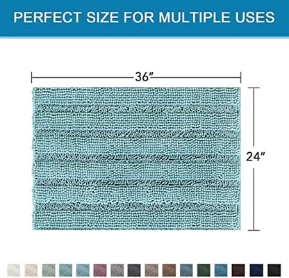 H.VERSAILTEX Bath Mats for Bathroom Non Slip Extra Thick Chenille Striped Bath Rug 24" x 36" Absorbent Non Skid Fluffy Soft Shaggy Rugs Washable Plush Mats for Indoor, Bath Room, Tub - Aqua Haze