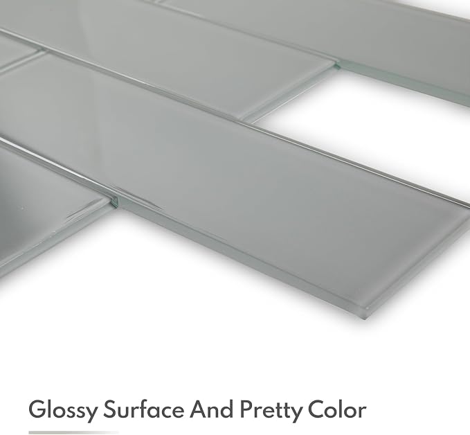 Grey Glass Subway Tile, Glass for Bathroom Kitchen Shower Backsplash Wall, 4 x 12 Inches, 4 Sq.Ft.