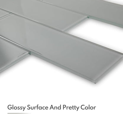 Grey Glass Subway Tile, Glass for Bathroom Kitchen Shower Backsplash Wall, 4 x 12 Inches, 4 Sq.Ft.