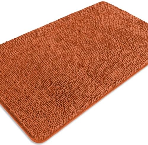 Burnt Orange Bathroom Rugs – Absorbent and Washable Bath Mat, Non-Slip, Thick Soft Chenille Bath Rugs for Bathroom Floor, Shower, Sink - 26" x 44"