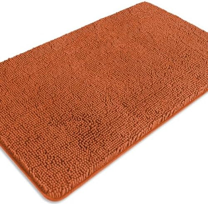 Burnt Orange Bathroom Rugs – Absorbent and Washable Bath Mat, Non-Slip, Thick Soft Chenille Bath Rugs for Bathroom Floor, Shower, Sink - 26" x 44"