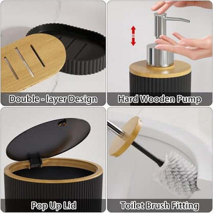 Bathroom Accessories Set Complete, Black Shower Curtain Set, 25PCS