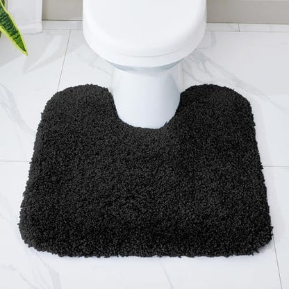Disolla Toilet Mat 22x24 Black - Non Slip Fluffy U-Shaped Contour Rug, Ultra-Soft Plush Toilet Floor Mat, Absorbent & Machine Washable
