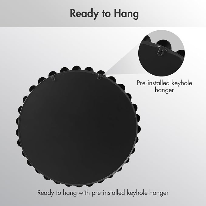 Madison Park 36 inch Black Round Mirror, Round Mirrors for Wall Decor, Metal Frame Circle Mirror for Bathroom, Living Room, Round Wall Metal Art Mirror