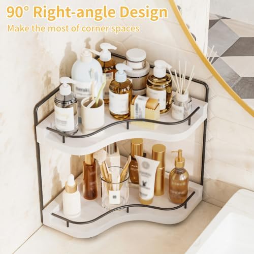 2-Tier Corner Bathroom Counter Organizer, Larger Size, White
