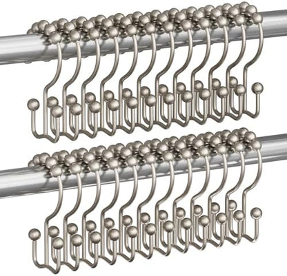 Titanker Shower Curtain Hooks Rings, Rust Resistant Metal Double Glide Shower Hooks Rings for Bathroom Shower Rods Curtains, Set of 24 Hooks - Matte Nickel