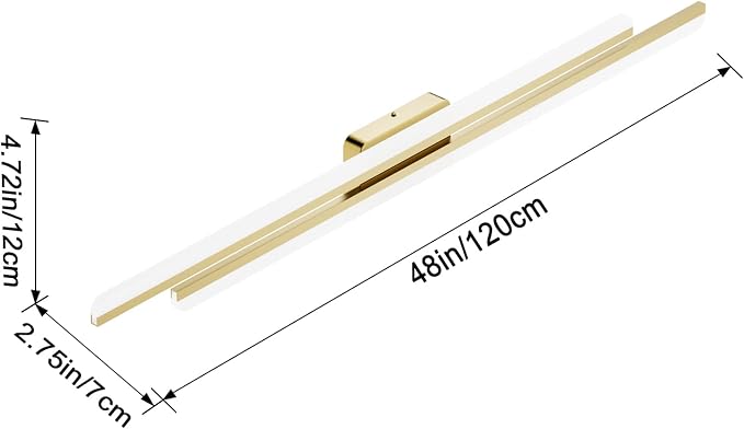 Ralbay 48" Gold Vanity Lights 48W Frosted Aluminum Modern LED Gold Bathroom Vanity Light Fixtures Over Long Mirror Modern Gold Bath Lighting 6000K White Light