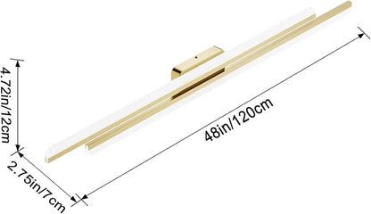 Ralbay 48" Gold Vanity Lights 48W Frosted Aluminum Modern LED Gold Bathroom Vanity Light Fixtures Over Long Mirror Modern Gold Bath Lighting 6000K White Light