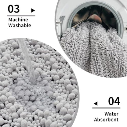Disolla Small Bath Mat 17x24 Inch - Chenille Silver Bathroom Rug, Extra Soft Absorbent Plush Shaggy Bathmat, Non-Slip Machine Washable Floor Mat for Shower, Tub and Sink