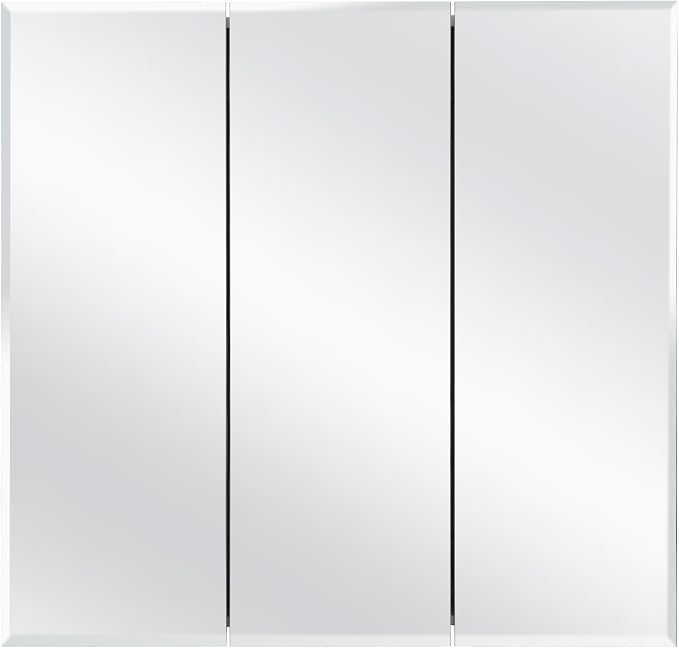 Design House Cyprus 30-in. Wide Medicine Cabinet, 3 Frameless Mirrored Doors, 2 Adjustable Shelves, Pre-Assembled, Surface or Recess Mounted, White, 30.0 in. W x 4.4 in. D x 30.0 in. H, 59749 | Adjustable Shelves, Wall Mount, Contemporary/Modern, Wood,...