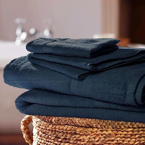 BOUTIQUO 8 Piece Towel Set 100% Ring Spun Cotton, 2 Bath Towels 27X54, 2 Hand Towels 16X28 and 4 Washcloths 13X13 - Ultra Soft Highly Absorbent Machine Washable Hotel Spa Quality - Mineral Blue