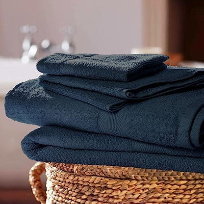 BOUTIQUO 8 Piece Towel Set 100% Ring Spun Cotton, 2 Bath Towels 27X54, 2 Hand Towels 16X28 and 4 Washcloths 13X13 - Ultra Soft Highly Absorbent Machine Washable Hotel Spa Quality - Mineral Blue