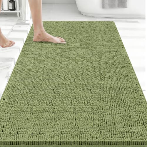 Bcoimo 48x30 Chenille Bath Mat – Non-Slip with Backing Bath Rug Ultra-Absorbent and Machine Washable Bathroom Mat Quick-Dry Design. Ideal for Bathroom Shower and Tub Areas