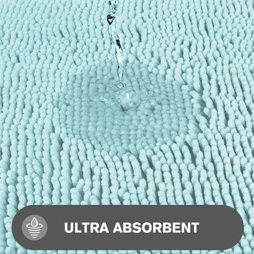 Bathroom Runner Rug 24 x 60 Inch – Extra Large Long Bath Mat | Absorbent and Washable Thick Chenille Bath Rug Non-Slip Runner Rug for Bathroom Floor, Shower, Sink(Aqua)