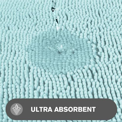 Bathroom Runner Rug 24 x 60 Inch – Extra Large Long Bath Mat | Absorbent and Washable Thick Chenille Bath Rug Non-Slip Runner Rug for Bathroom Floor, Shower, Sink(Aqua)