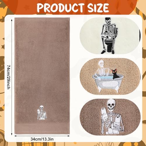 FuWeave 3 Pcs Brown Halloween Skull Hand Towels for Bathroom