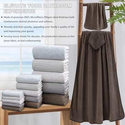 8-Piece Premium Towel Set for Bathroom|2 Oversized Large Bath Sheet,2 Hand Towels,4 Washcloths|Soft Cozy Highly Absorbent Fast Dry Microfiber Shower Towel Set for Hotel Bathroom Essentials,Dark Brown