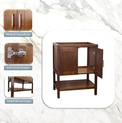 30" Freestanding Solid Wood Premium Grade Bath Vanity with Open Shelf Sink Base Cabinet Without Top (Natural Monterey, 30" Wx21 Dx34.5 H)