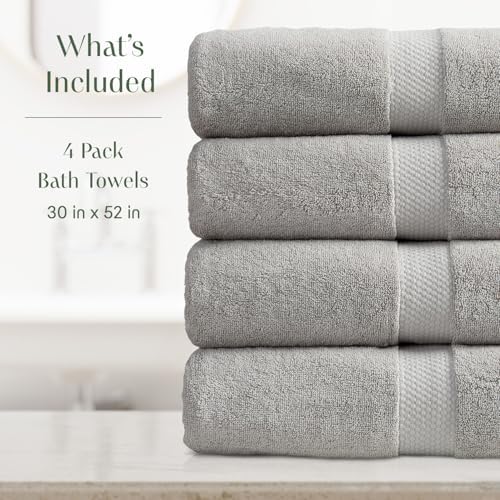 Springtree Home 100% Cotton Luxury Hotel Bath Towel Set | 4-Pack | Grey