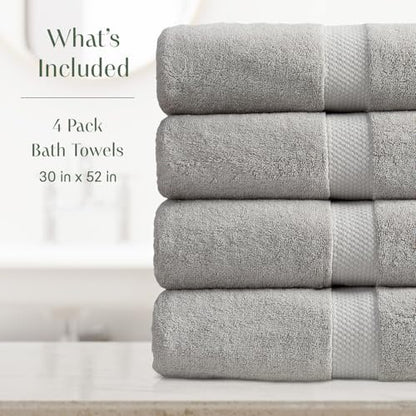 Springtree Home 100% Cotton Luxury Hotel Bath Towel Set | 4-Pack | Grey