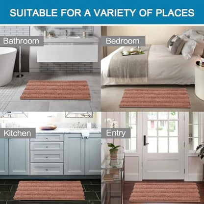 H.VERSAILTEX Bath Mats for Bathroom Non Slip Extra Thick Chenille Striped Bath Rug 24" x 36" Absorbent Non Skid Fluffy Soft Shaggy Rugs Washable Dry Fast Plush Mats for Indoor, Bath Room - Muted Clay