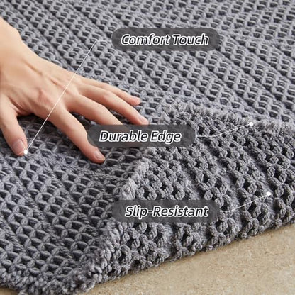 Sunfly Bath Rugs, Extra Soft Absorbent Waffle Bath Mat Quick Dry & Washable, Grey Bathroom Rug for Shower Floor with Boho Decor, 24"x48" Grey