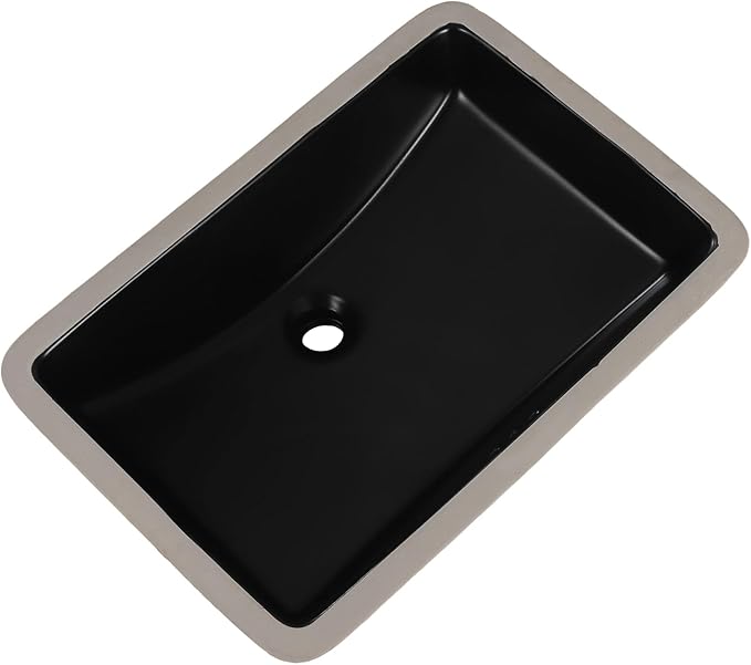 Black Undermount Bathroom Sink 23.8x16.3 Inch Bathroom Sink Matte Black Bathroom Under Counter Lavatory Vanity Sink Basin Rectangular Porcelain Ceramic Undermount Sinks with Overflow