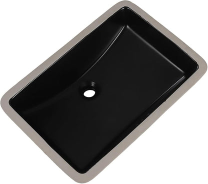 Black Undermount Bathroom Sink 23.8x16.3 Inch Bathroom Sink Matte Black Bathroom Under Counter Lavatory Vanity Sink Basin Rectangular Porcelain Ceramic Undermount Sinks with Overflow
