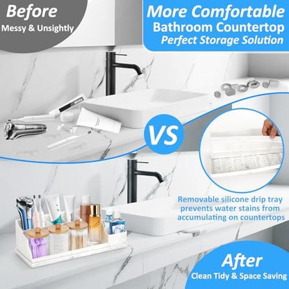 Bathroom Counter Organizer, White Silicone Toothbrush Holders for Bathrooms Organizer Countertop with 3PCS Qtip Holder, Toothbrush and Toothpaste Holder for Bathroom Organization Storage Vanity