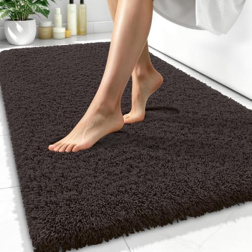 OLANLY Microfiber Bathroom Rugs 34x21, Ultra Soft Bath Mat, Dark Brown