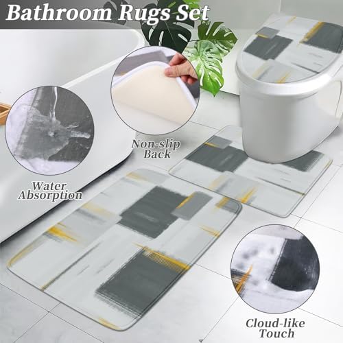 XLHOMO Bathroom Set - Grey and Gold Bathroom Accessories Set, Bathroom Sets with Shower Curtain and Rugs, Grey Shower Curtain Set with Bathroom Trash Can, Soap Dispenser, Soap Dish for Home Decor
