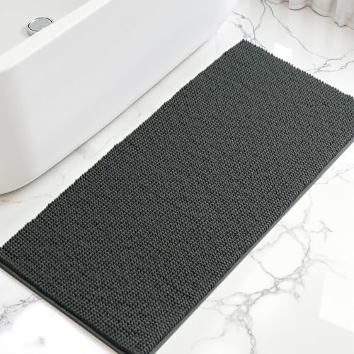 SUBRTEX Bathroom Rugs, 24" x 55" Chenille Bath Rug Soft Short Plush Bath Mat Soft Shower Mat Water Absorbent Shower Mat Quick Dry Machine Washable, Gray