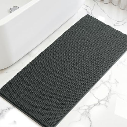 SUBRTEX Bathroom Rugs, 24" x 55" Chenille Bath Rug Soft Short Plush Bath Mat Soft Shower Mat Water Absorbent Shower Mat Quick Dry Machine Washable, Gray