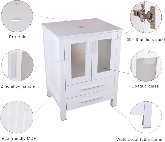 UEV 60" White Bathroom Vanity Set, Double Vanity with Double Vessel Sink Combo and Removable Side Cabinet, Mirror Not Included(T48)