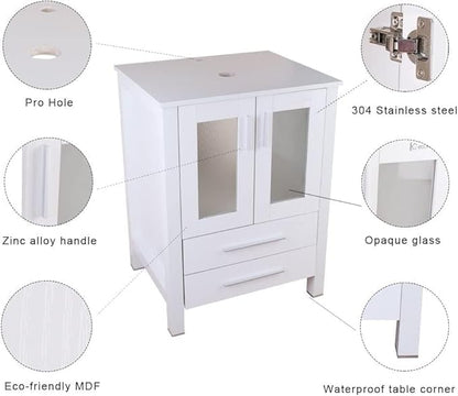 UEV 60" White Bathroom Vanity Set, Double Vanity with Double Vessel Sink Combo and Removable Side Cabinet, Mirror Not Included(T48)