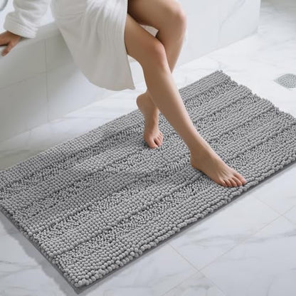Yimobra Bathroom Rug Mat 47 x 24, Non Slip and Super Absorbent Bath Mat,Machine Washable Quick Dry,Ultra Plush Chenille Shower Rugs for Bathroom Floor Sink Tub and Shower Outside,Gray