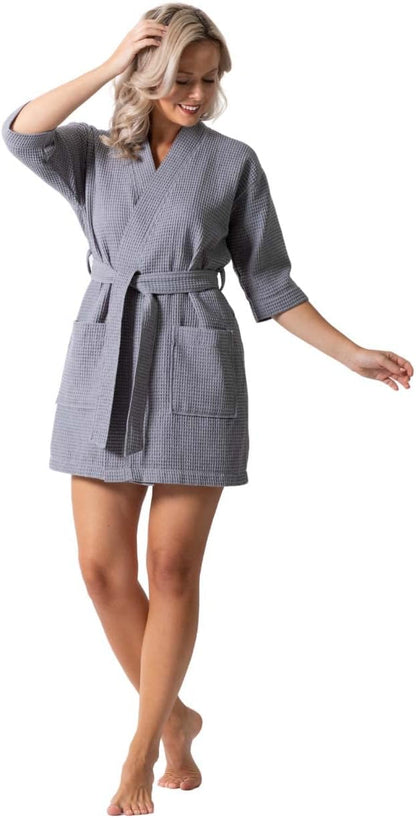 Lightweight Waffle Knit Bath, Spa & Bridesmaids Kimono Short Robes for Women - Quick Dry & Soft
