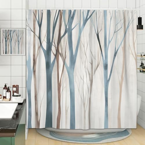 Tree Shower Curtain 72x72 Inch, Modern Minimalist Forest Bathroom Decor