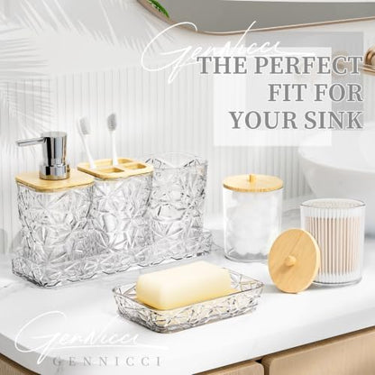 Bathroom Accessory Set, 7 Pcs White Bathroom Accessories Set, Acrylic Soap Dispenser and Toothbrush Holder Set, Qtip Holder Set, Bathroom Sink Set, Gift for Home Apartment