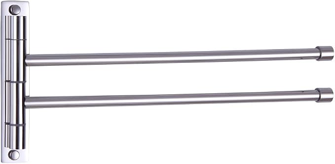 GERZWY Bath Towel Rack Hanger Towel Holder Organizer Bathroom Swing Arm Towel Bars 2-Arm Wall Mount Stainless Steel Polished Finish