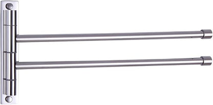 GERZWY Bath Towel Rack Hanger Towel Holder Organizer Bathroom Swing Arm Towel Bars 2-Arm Wall Mount Stainless Steel Polished Finish