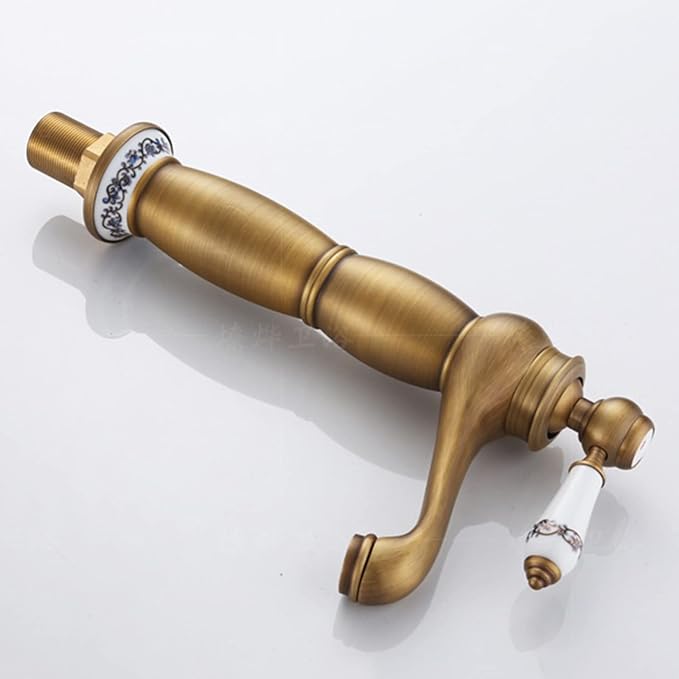 Vintage Bathroom Faucet, Antique Brass Sink, Hot and Cold Mixer Tap, Single Handle, Gold(Gold)