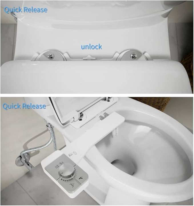 Upgrade Bidet Attachment for Toilet Seat, Adjustable Angle Dual Nozzle, Self-Cleaning, Non-Electric Bidet Attachment for Rear & Feminine Wash, Controllable Fresh Cold Water Pressure (Chrome)
