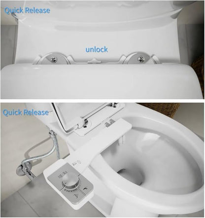Upgrade Bidet Attachment for Toilet Seat, Adjustable Angle Dual Nozzle, Self-Cleaning, Non-Electric Bidet Attachment for Rear & Feminine Wash, Controllable Fresh Cold Water Pressure (Chrome)