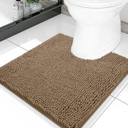 Smiry Luxury Chenille Toilet Rugs U-Shaped 20x20, Soft Absorbent Non-Slip Contour Bathroom Rugs for Toilet, Machine Washable Contoured Bath Mats, Camel