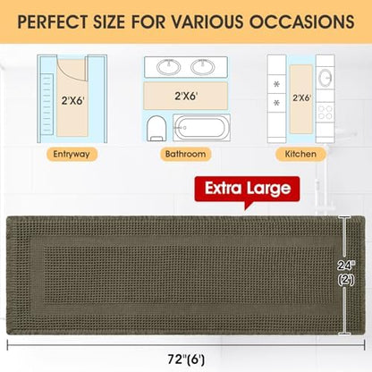 IM HOME Extra Large Waffle Bath Mat, 6'x2' Greyish Green, Boho Bathroom Rugs Absorbent Non Slip, Ultra Soft Bathroom Mat, Machine Washable Knit Bath Rugs with Border for Bathroom, Bedroom, Kitchen