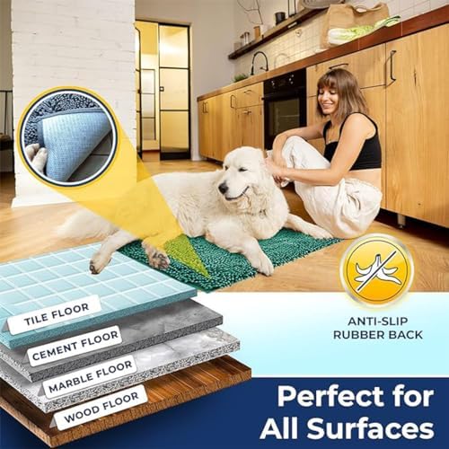Muddy Mat Chenille Bathroom Rugs Quick Dry Microfiber Mats Non Slip Washable, Extra Thick, Soft and Highly Absorbent Bath Mats for Bathroom, Kitchen, and Shower Floor - Seafoam Green Large 35"X24"